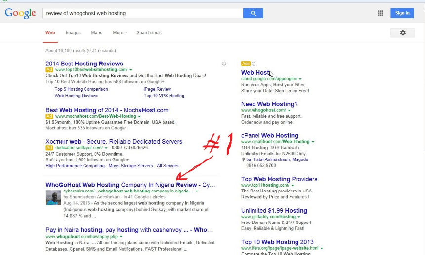 eine weitere #1-Position in der Google-Suche nach einem relevanten Schlüsselwort