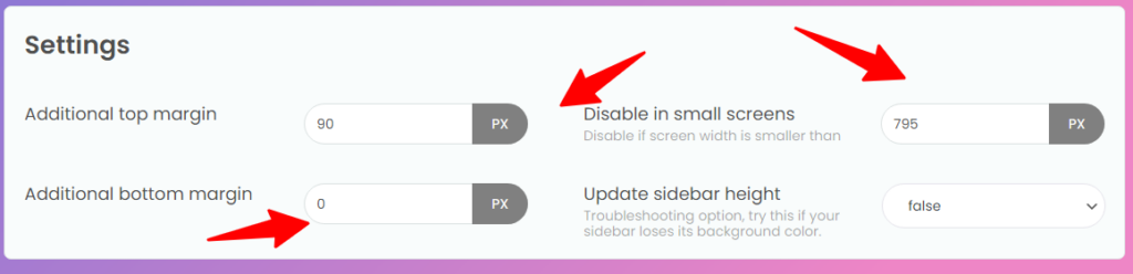 Ustawienia wtyczki My Sticky Sidebar WordPress strona 2