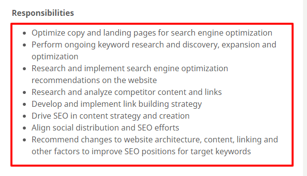 Deskripsi pekerjaan spesialis SEO