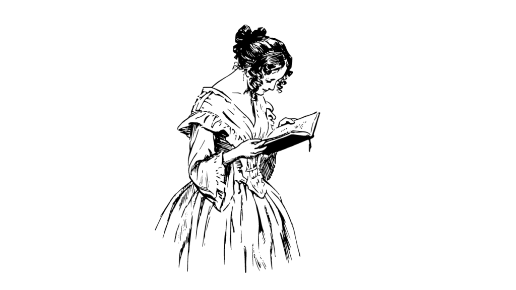 seorang wanita membaca dari buku