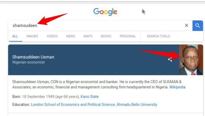 查询“Shamsudeen”的 Google 搜索结果