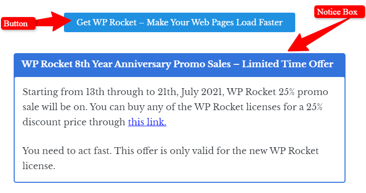 ตัวอย่างปุ่มและบล็อคการแจ้งเตือนการเรียกร้องให้ดำเนินการ
