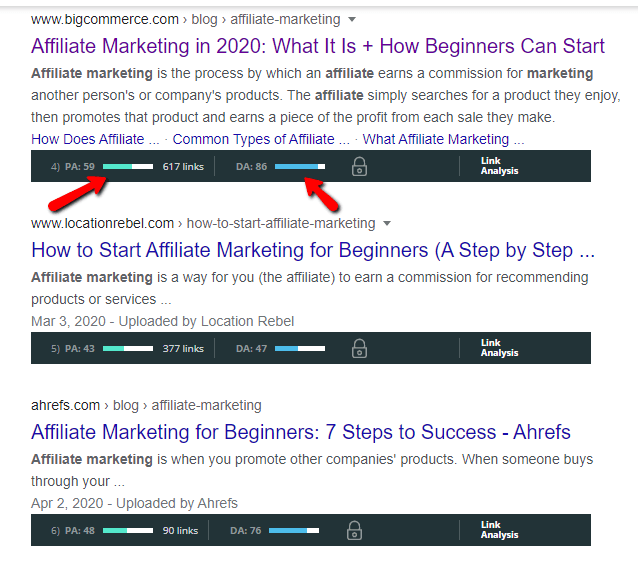 Google search result page with Moz bar