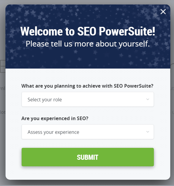 caixa de diálogo de pesquisa na página de inscrição do seo powersuite