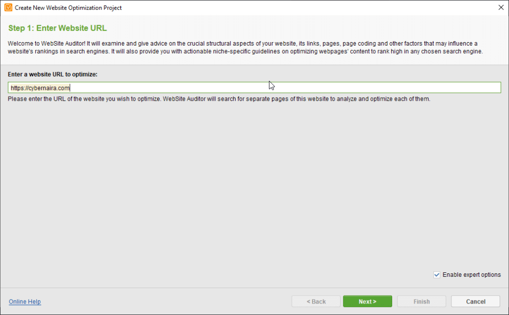 URL arquivado no auditor do site
