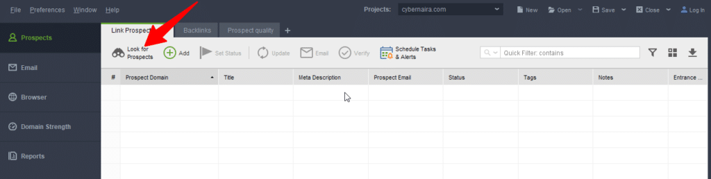 Criando projeto de link no assistente de link