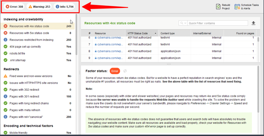 dados de relatório de seo no auditor do site