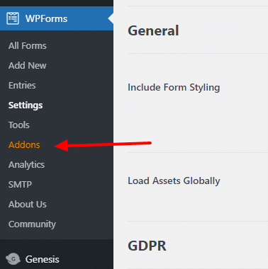 Menu WPForms