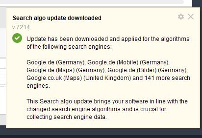 Caixa de diálogo de atualizações de algoritmo de SEO