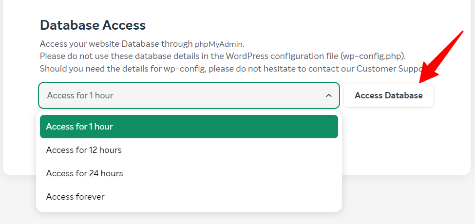 Duração do acesso ao banco de dados no EasyWP