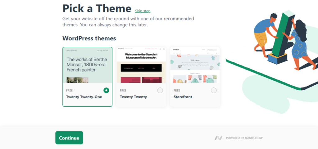 Instalação do EasyWP WordPress - Passo 3 - Escolha um tema