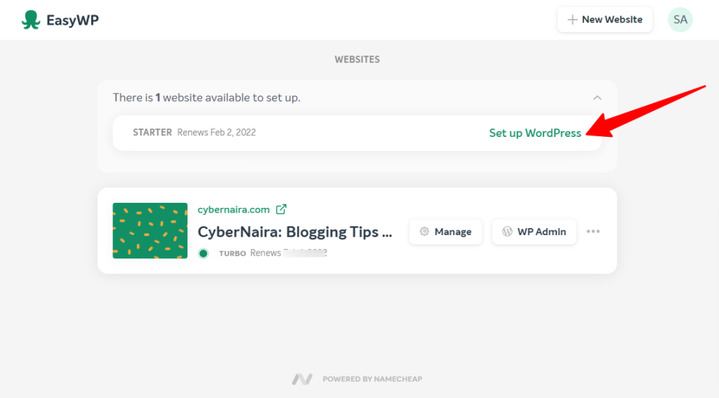 Como instalar o WordPress na página de configuração do Easywp