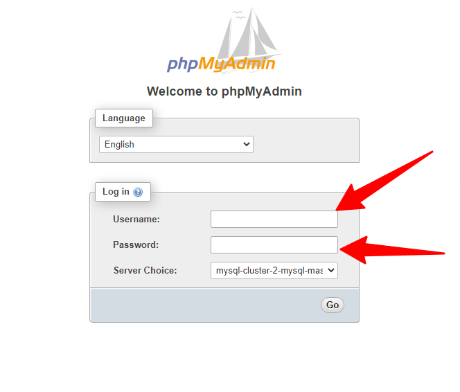 página de login do phpmyadmin