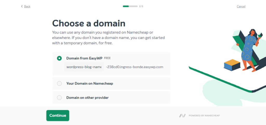 Instalando o WordPress no EasyWP - Passo 1 - - Escolha seu domínio