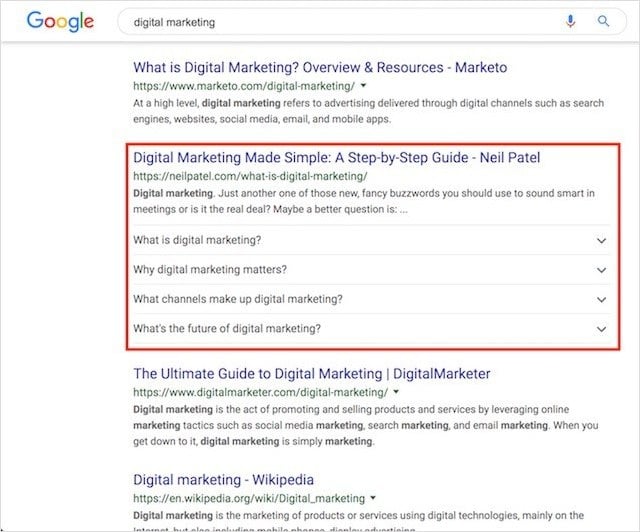 FAQ Feature in SERPs