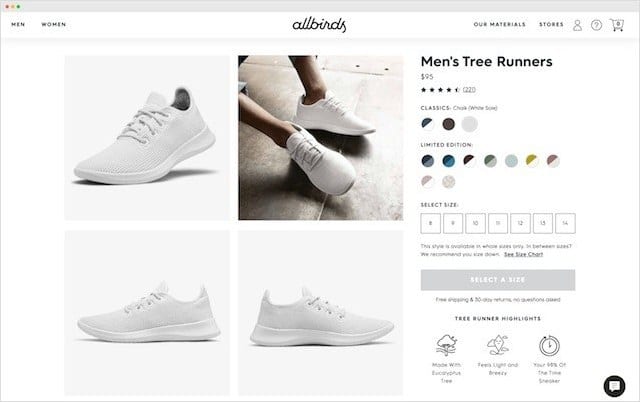 Página del producto Allbirds