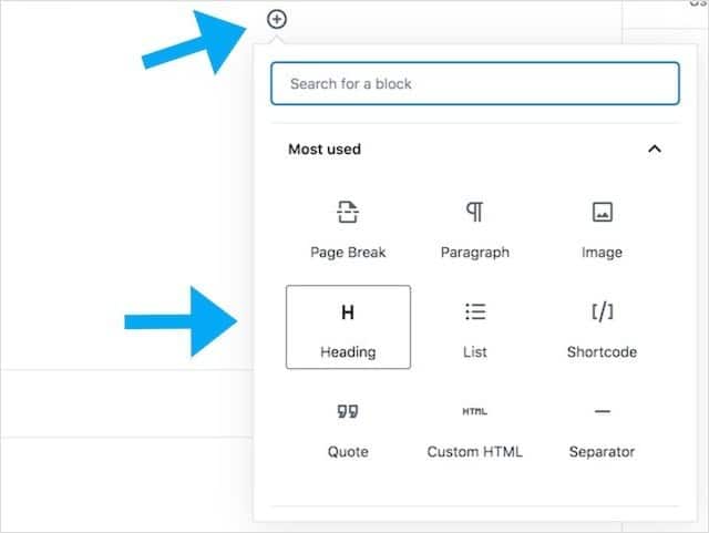 Adding Header Tags WordPress Block Editor