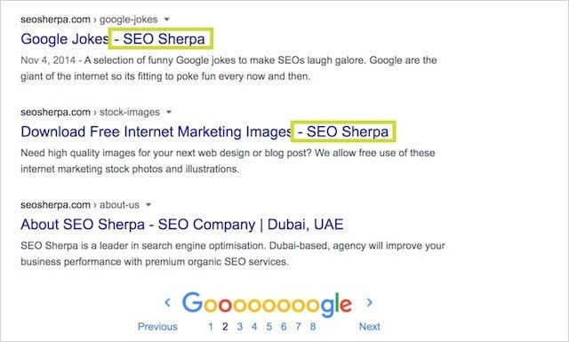 العلامة التجارية في بطاقة العنوان SERPS
