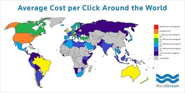 تكلفة النقرة في إعلانات Google حسب البلد