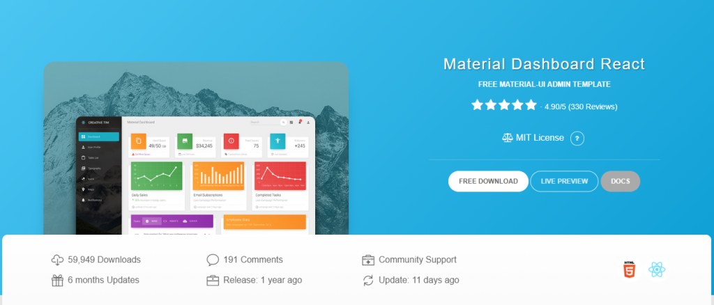 เทมเพลต React ฟรีของ Material React Dashboard