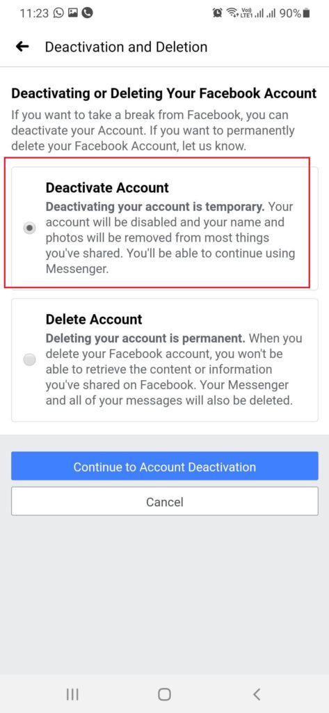 Marquer le compte désactivé