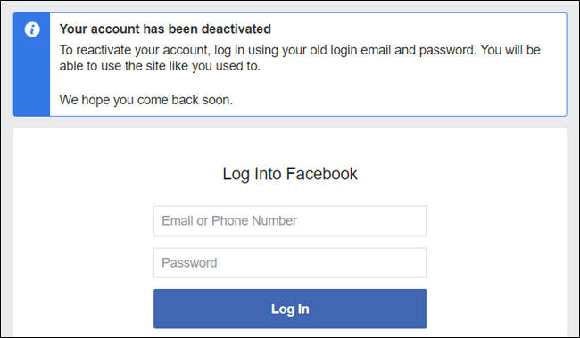 Un message indiquera que votre compte a été désactivé