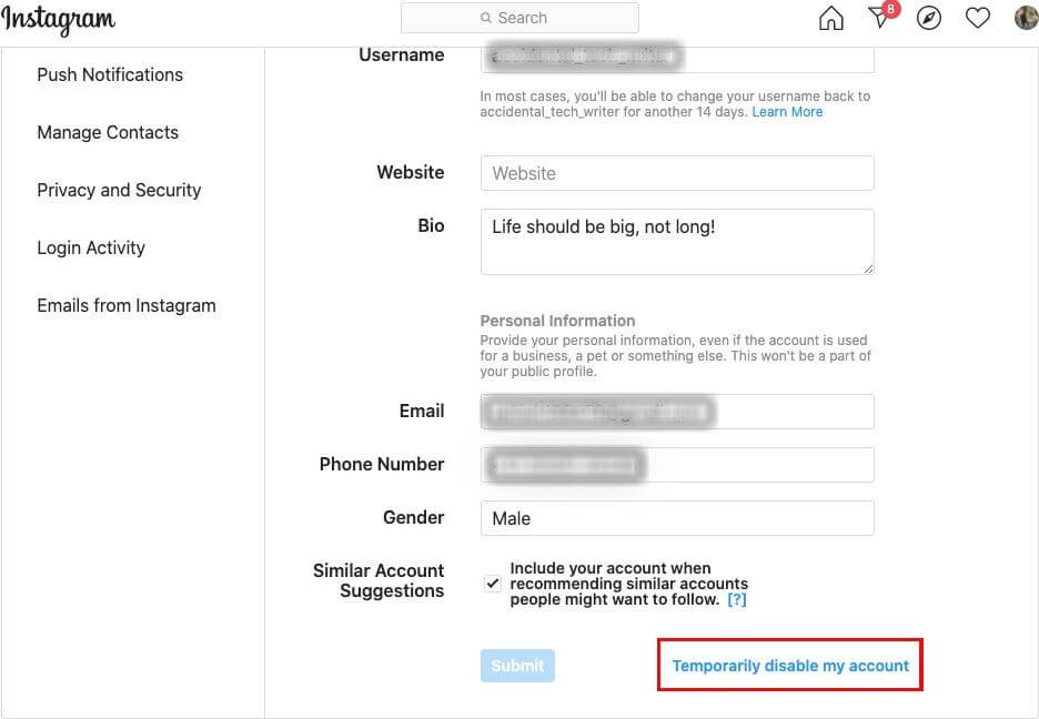 ¿Cómo puede desactivar (deshabilitar) su cuenta de Instagram?