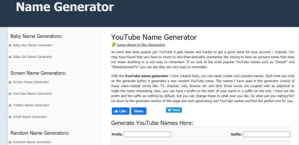namegenerator.biz-YouTubeチャンネル名を生成します