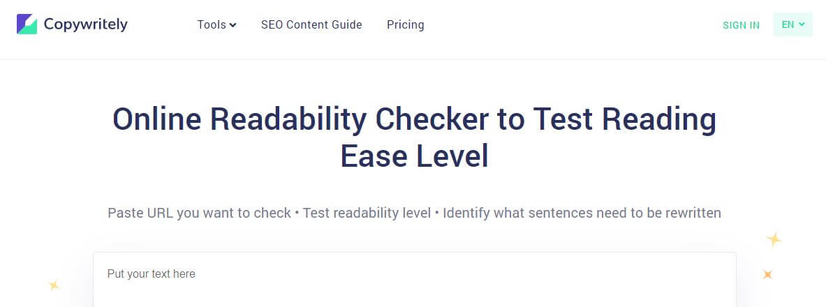 copywritely-Cele mai bune instrumente online gratuite de verificare a lizibilității conținutului SEO