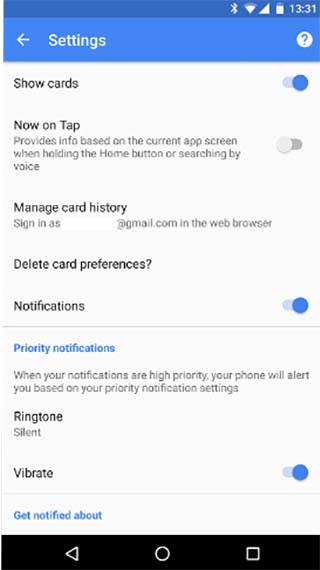 Einstellungen für Google Now-Karten