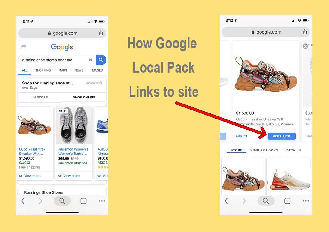 Где Google Local Pack ведет к ссылке на продукт на вашем веб-сайте.