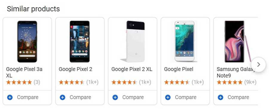 Пример карусели похожих товаров в поисковой выдаче Google