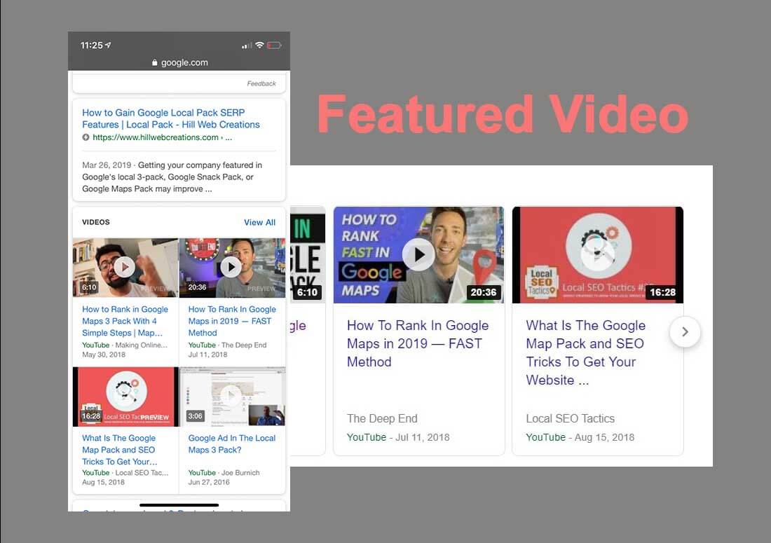 Результаты Google Featured Video SERP