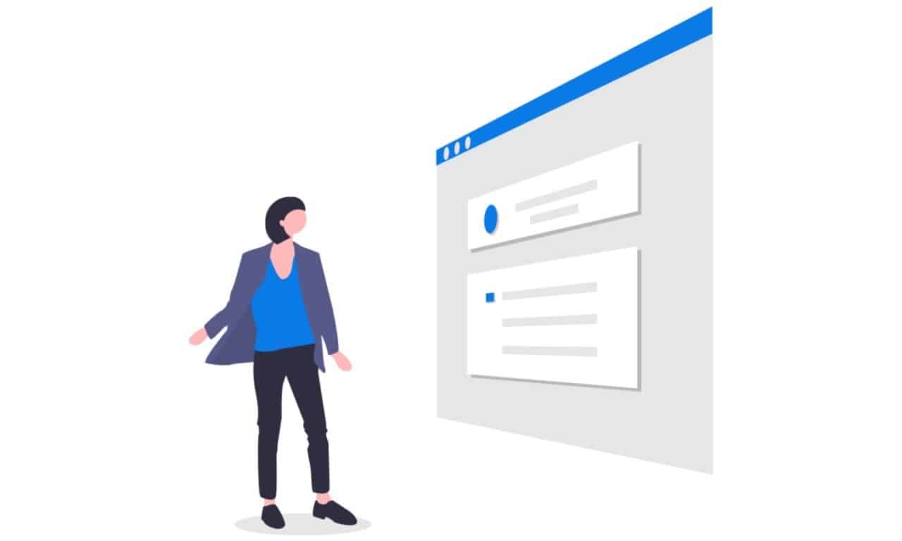 uma mulher olhando para o conteúdo gerado pelo usuário, que é outro fator valioso para a confiança da marca