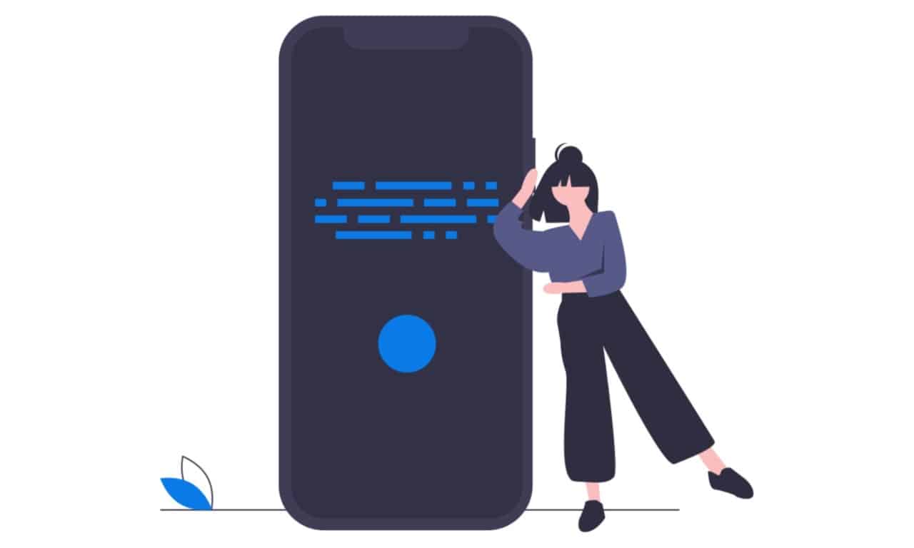 o femeie sprijinită de un telefon care afișează subtitrări