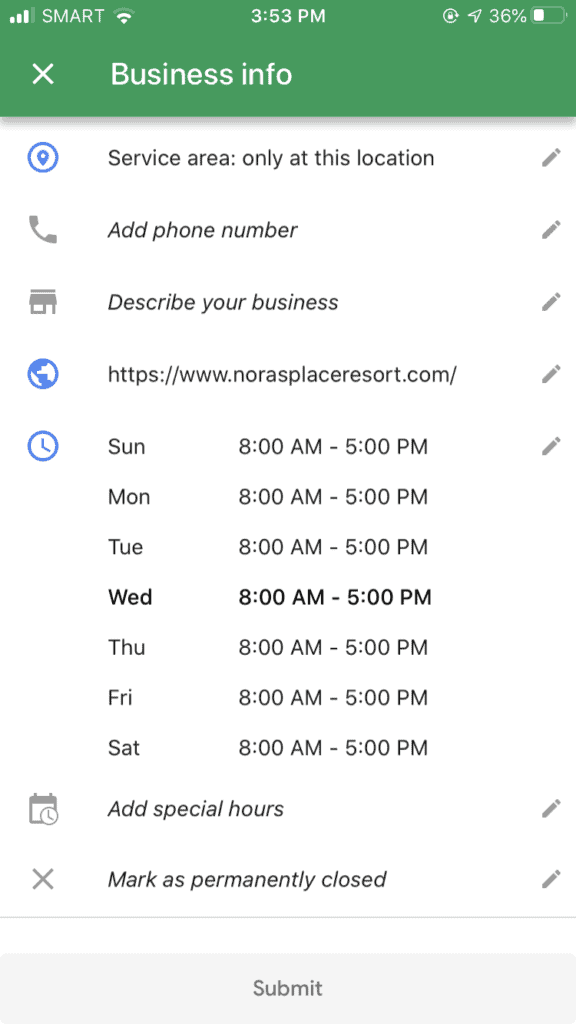 informacje o firmie dotyczące aktualizacji gmb