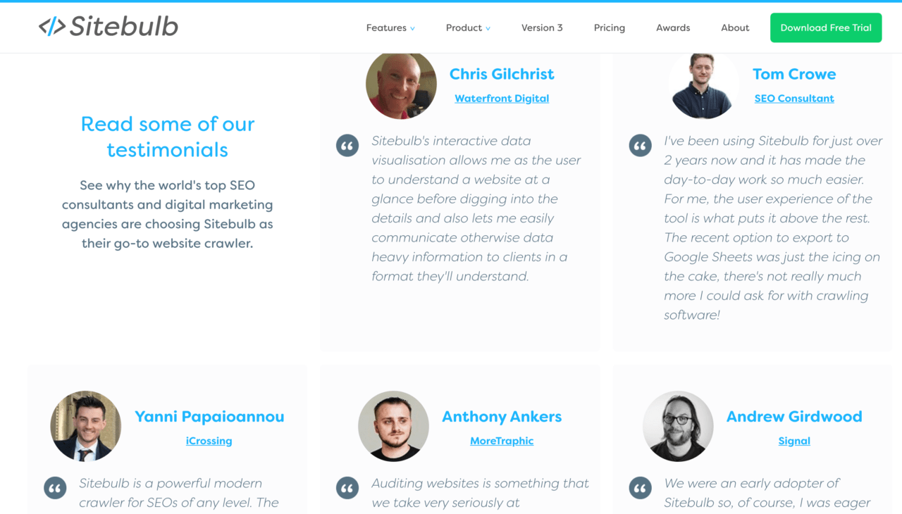 um exemplo de depoimentos em um site