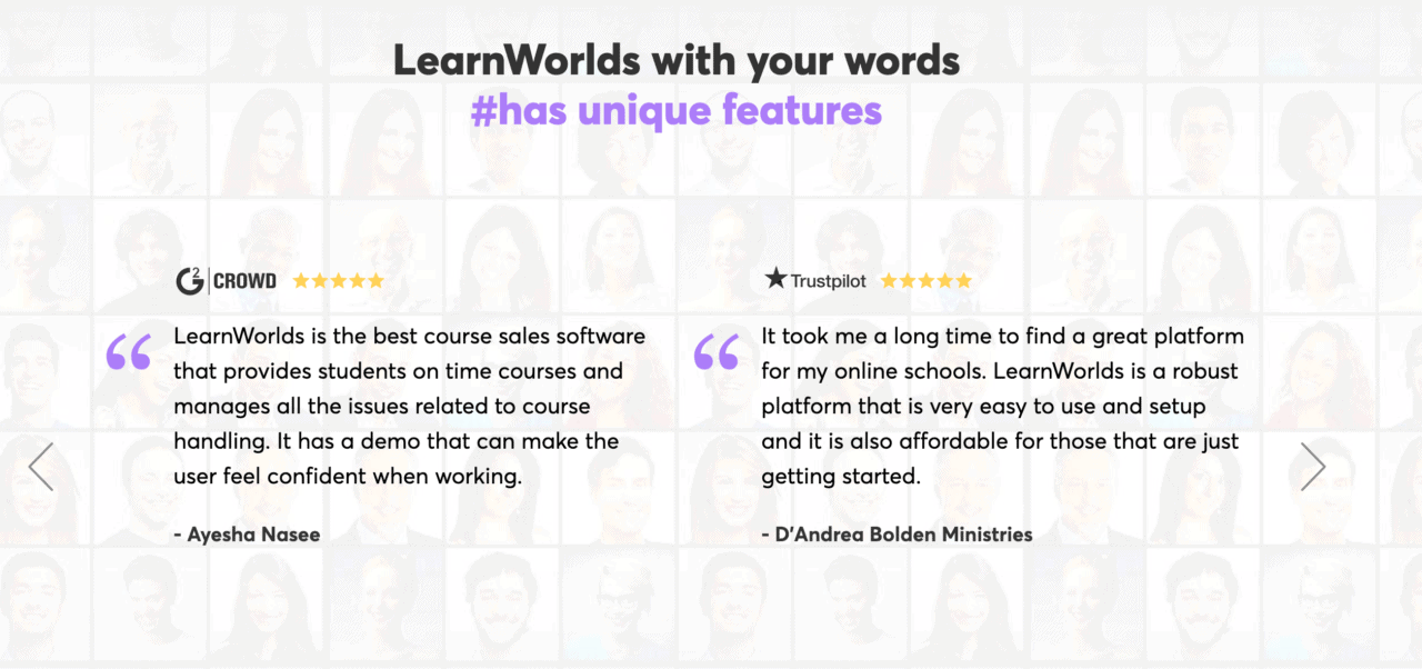 uma captura de tela de comentários de learnworlds