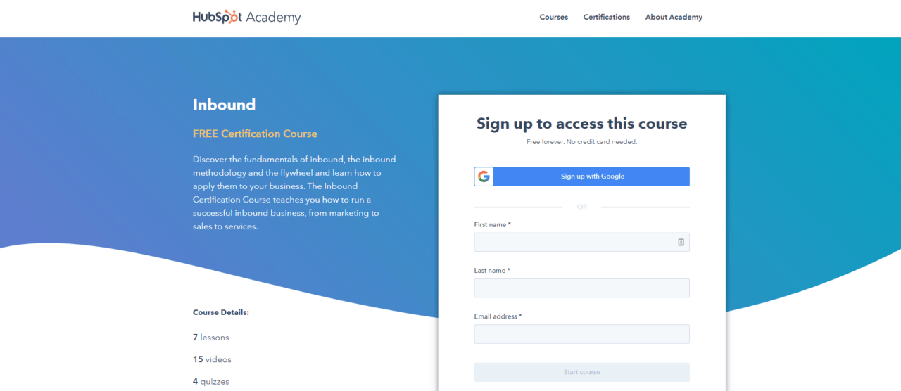 certificação de entrada hubspot