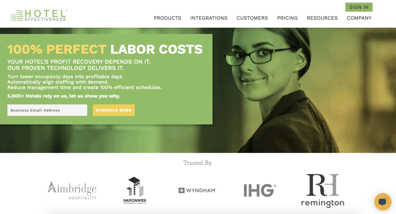 Captură de ecran a paginii de start Hotel Effectiveness