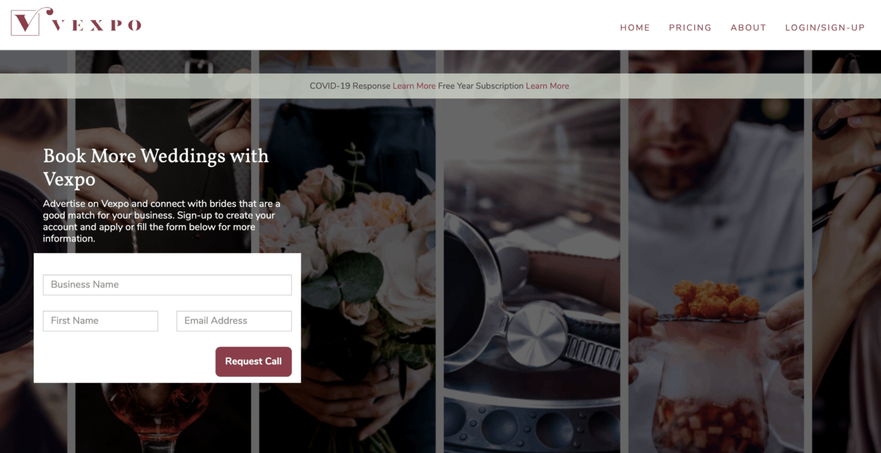 Captură de ecran a site-ului web al Vexpo pentru furnizori