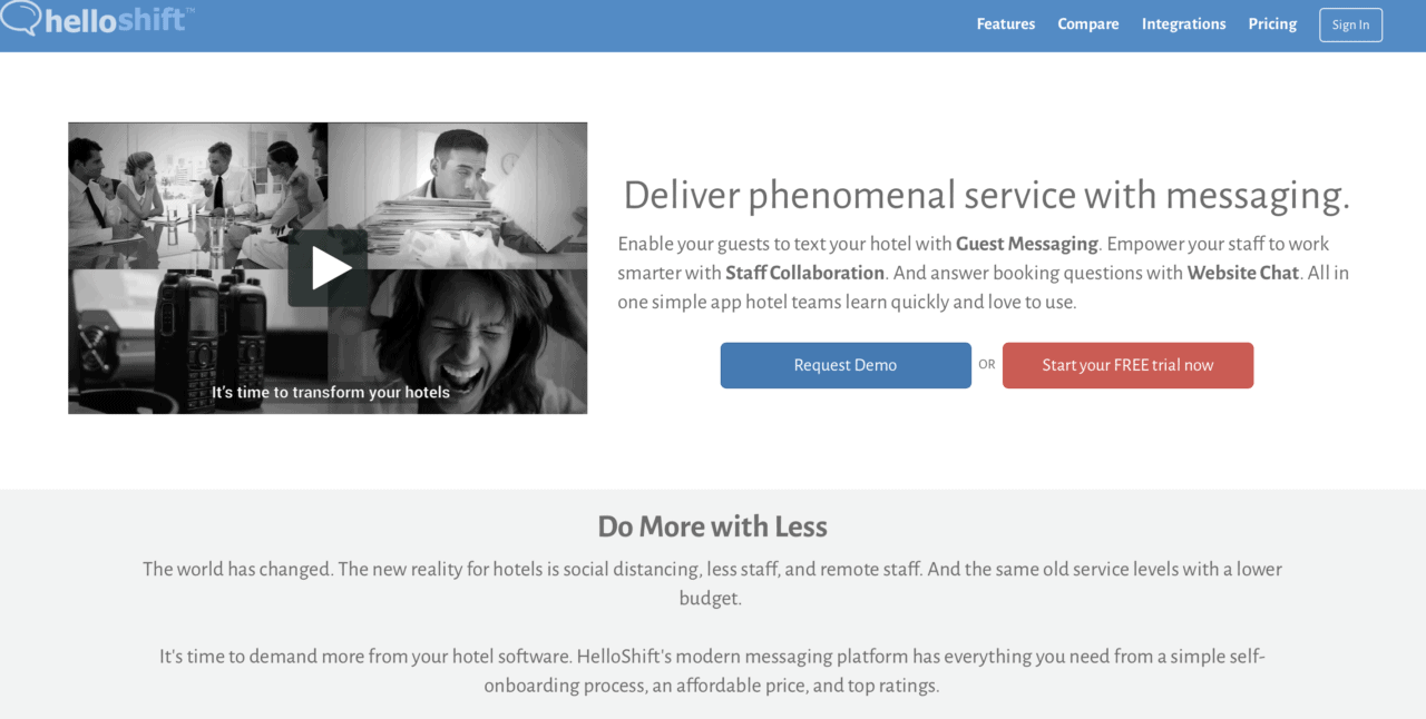 Captură de ecran a startup-ului de tehnologie pentru ospitalitate HelloShift