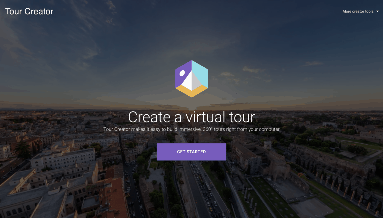 Captură de ecran a site-ului Google Tour Creator