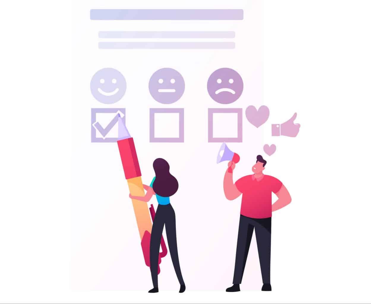 Une illustration de clients laissant leurs commentaires sur une entreprise