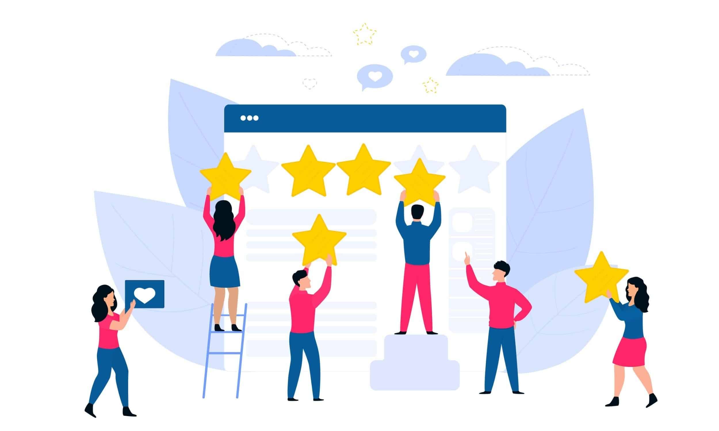 um grupo de pessoas trabalhando juntas para melhorar a marca do Yelp em sua página de listagem