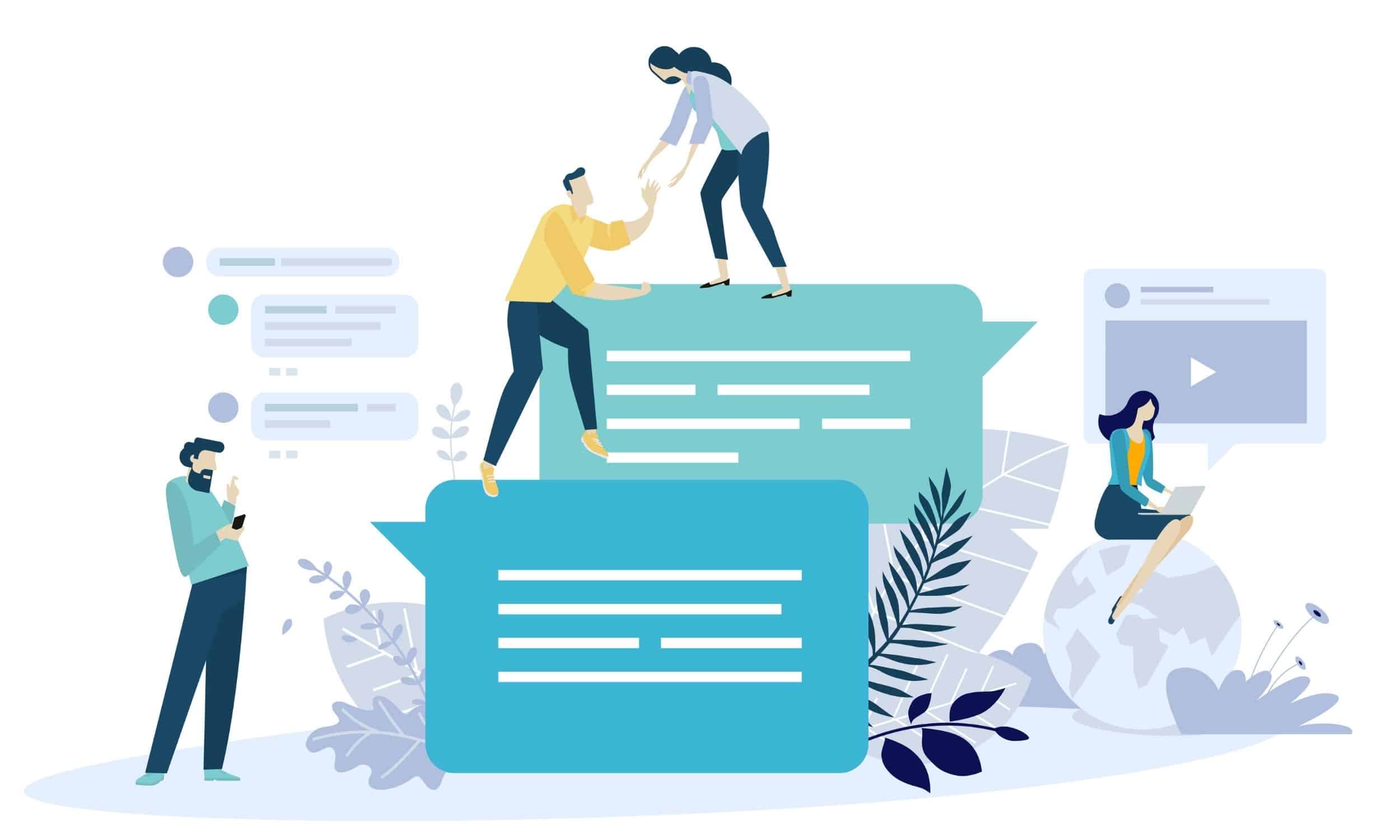 o echipă mică care lucrează la sensibilizarea comunității prin mesaje text și rețelele sociale, ca parte a strategiei lor de management al reputației corporative