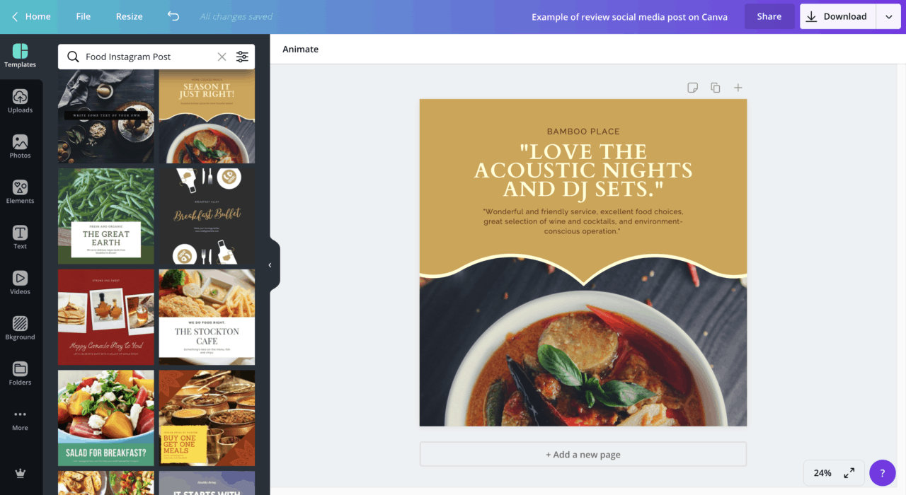 ตัวอย่างรีวิวโซเชียลมีเดียบน Canva