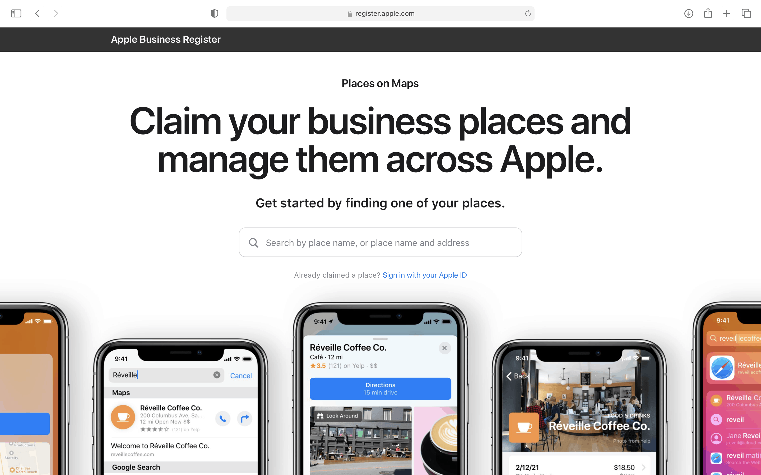 agregar negocios a los mapas de Apple a través del registro comercial de Apple