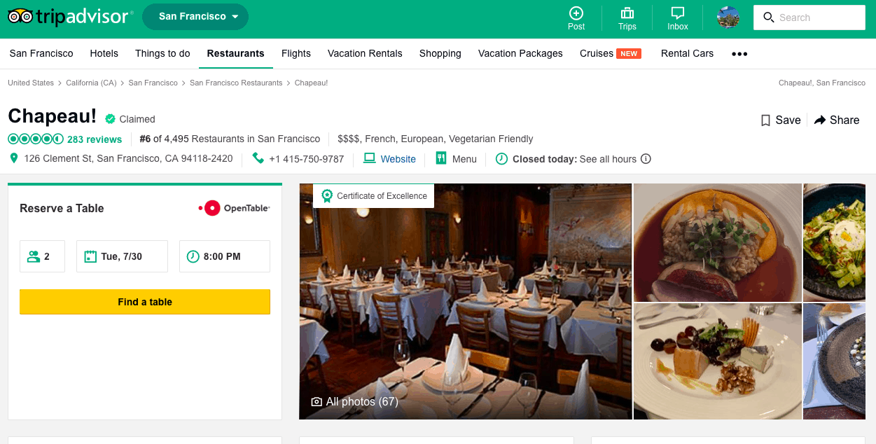 Reseñas y calificaciones de restaurantes en TripAdvisor