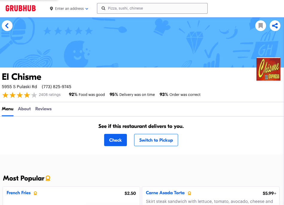 captura de pantalla de grubhub